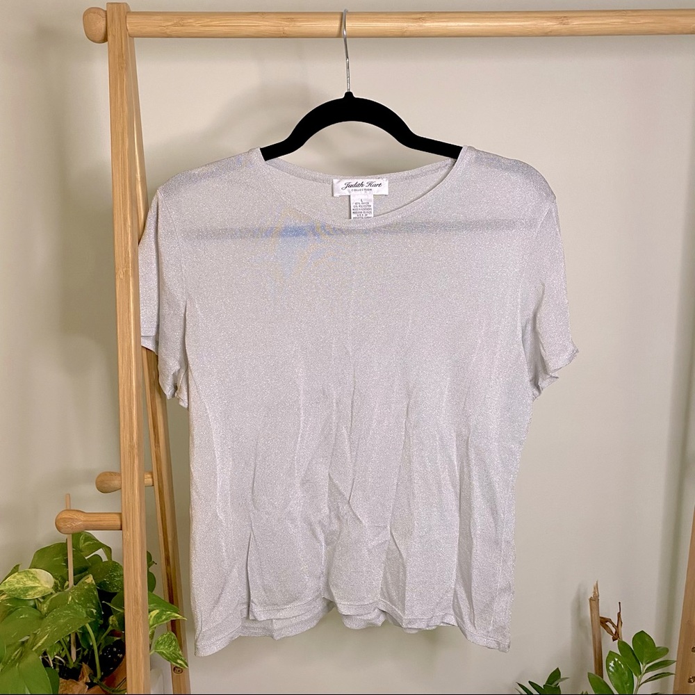 Vintage Sheer Silver Metallic Crop Top, Judith Hart, Vintage Size Large